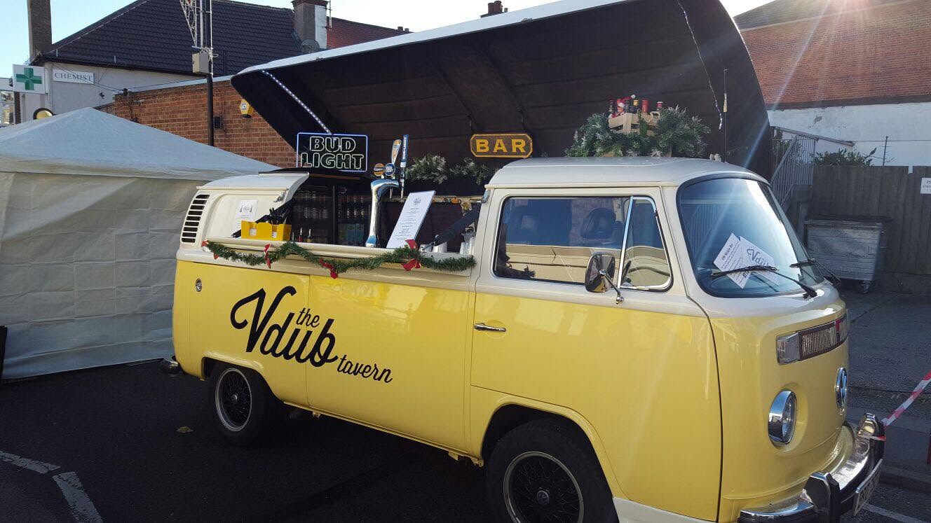 The Vdub Tavern van bar setup